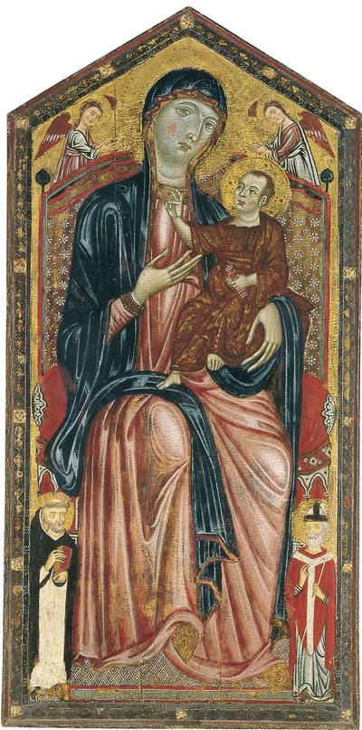 Bakire ve Çocuk, Aziz Dominic, Martin ve iki Melek ile tahta çıktı by Master of the Magdalen