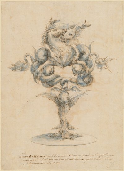 Dövüşen İki Deniz Atı ile Şarap Dekanteri by Master of the Medici Banquet Decanters