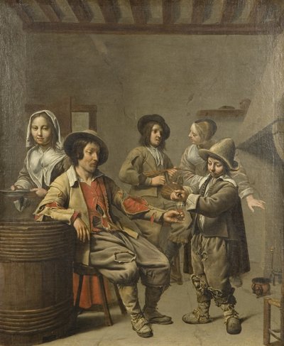 Bir taşralı için bir kadeh şarap döken çocuk, 1650 dolayları (tuval üzerine yağlı boya) by Master of the Processions