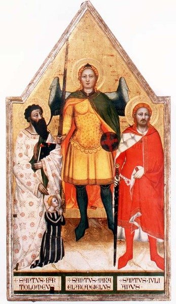 St. Bartholomew ve St. Julian ile Başmelek St. Michael (panelde tempera) by Master of the Rinuccini Chapel