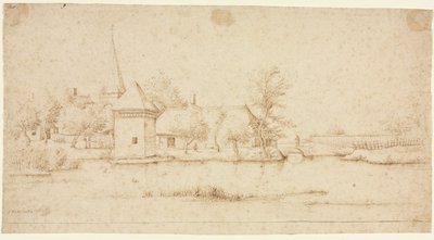 Bir Moated Köyü ile Manzara, 1559-1561. by Master of the Small Landscapes