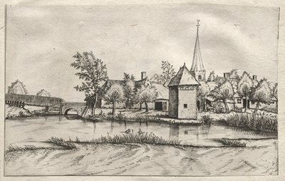 Brabant ve Campine Köylerinden Görünümler: Bir Moated Köyü, c. 1561. by Master of the Small Landscapes