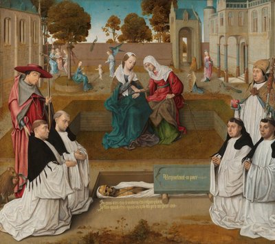 anma tableti Ziyaret ile açık bir mezarda Aziz Augustine ve Jerome ile dört Canons by Master of the Spes Nostra