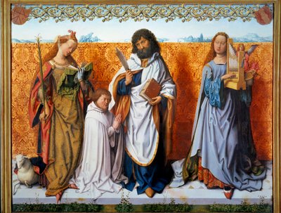 Aziz Bartholome sunağının orta paneli: Bir bağışçı ile Aziz Agnes, Bartholome ve Aziz Cecile. Aziz Bartholoma Ustası (16. yüzyıl) Ec. Tüm. by Master of the St. Bartholomew Altarpiece