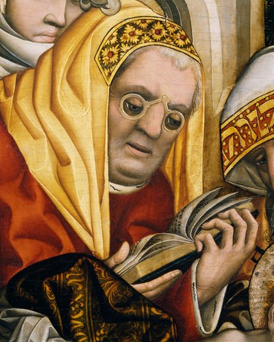 Priest wearing glasses, detail from Circumcision of Christ by Master of the Tucher Altarpiece