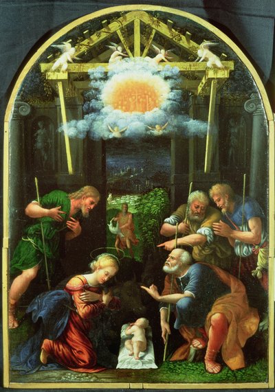 Çobanların Tapınması (panelde yağlı boya) by Master of the Twelve Apostles
