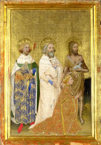 Koruyucu azizleriyle İngiltere Kralı II. Richard (Wilton Diptych'in sol iç paneli) by Master of the Wilton Diptych
