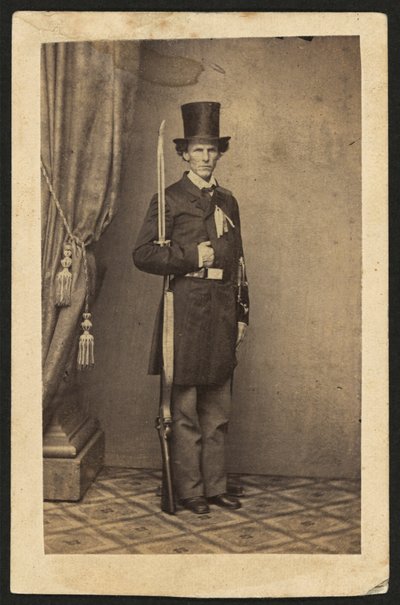 James Henry Lane (1814-1866), politikacı ve Kansas Hür Devlet Partisi lideri, tam boy portre, silahlı (sepya fotoğraf) by Mathew B. Brady