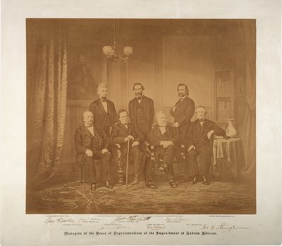 Görevden almanın Temsilciler Meclisi Yöneticileri, 1868 (sepya fotoğrafı) by Mathew B. Brady