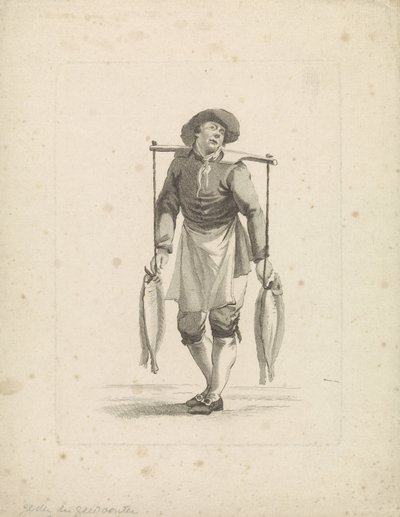 Balık satıcısı balıkları boyundurukta taşır by Mathias de Sallieth