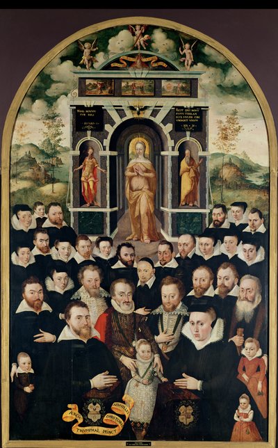 Bakire, IV. Henri (1553-1610) ve Saray Üyeleri, Bağışçılar, Karısı ve Aile Üyelerini tasvir eden alegorik panel by Mathieu Prieur