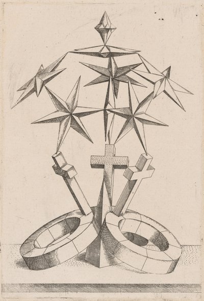 Üç Haç Üzerinde Dengelenmiş Yedi Yıldızın Perspektifi by Mathis Zündt, after Hans Lencker