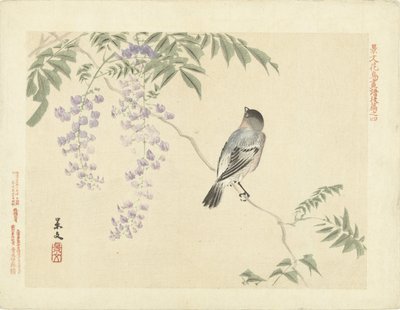 Wisteria dalında kuş Keibun