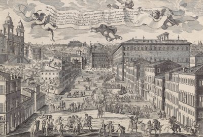 Yaygın olarak Piazza di Spagnia olarak bilinen Santissima Trinita de Monti kilisesinin prospektüsü, 1696. by Matteo Gregorio de Rossi