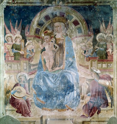 Azizler ve Meleklerle çevrili Bakire ve Çocuk Matteo da Gualdo'nun (yaklaşık 1435-1507) Fresk Aziz Francois Bazilikası (San Francesco), Yukarı Kilise, Assisi by Matteo da Gualdo