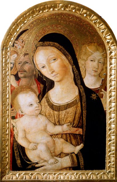 Aziz Catherine ve Christopher ile Madonna ve Çocuk, 15. yüzyıl. by Matteo di Giovanni