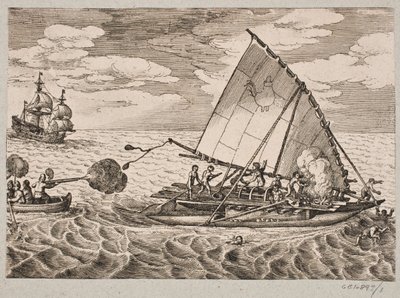 Hollandalı vahşi insanlar ve çocuklarla gemiyi fethetti by Matthäus Merian d.Æ.