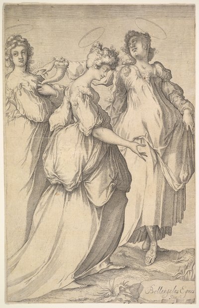 Üç Haloed Kadın Figürü, yaklaşık. 1610-50. by Matthaus Merian