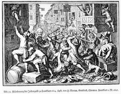 22 Ağustos'ta Frankfurt'taki Fettmilch isyanları sırasında Yahudi Sokağı'nın yağmalanması by Matthaus the Elder (after) Merian