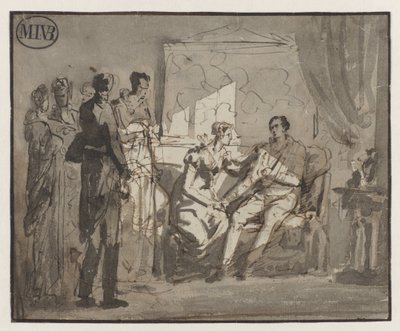 Kraliçe Wilhelmina, Brüksel'deki Waterloo savaşından sonra yaralı Orange Prensi'ni ziyaret etti by Mattheus Ignatius van Bree