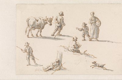 Aeneas ve Dido bir mağaraya sığındı Aeneas'tan bölümler içeren resimler için tasarımlar (dizi adı) by Mattheus Terwesten