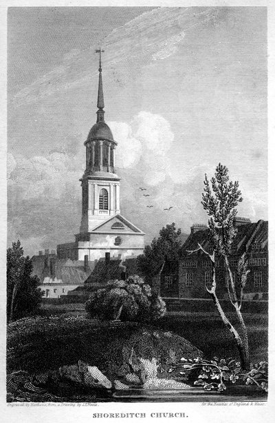 Shoreditch Kilisesi, Londra, 1815. by Matthews