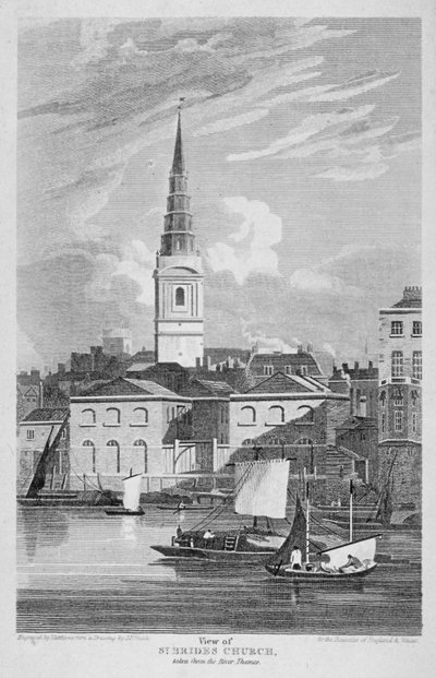 Aziz Gelin Kilisesi, Fleet Caddesi, Londra Şehri, 1815 by Matthews