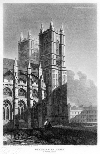 Batı kuleleri, Westminster Abbey, Londra, 1815. by Matthews