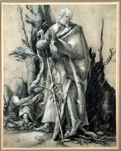 Ahşap Çalışmada bir aziz (Mürekkep çizimi by Matthias (c.1480 1528) Grunewald
