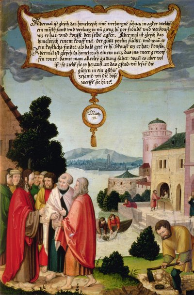Cennet Âlemi, denize atılan ve her türden balığı toplayan bir ağ gibidir (Matta 13) by Matthias Gerung or Gerou