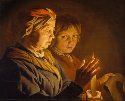 Mum Işığında Yaşlı Kadın Ve Bir Erkek, 1630-1650 by Matthias Stomer