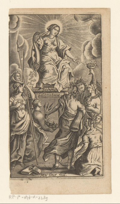 Cömertliğin Kişileştirilmesi (Liberalitas) Başlık sayfası: Johannes de Mediolano, Schola Salernitana, 1649 by Matthias van Sommer
