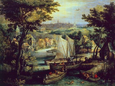 Nehir manzarası, Mathys Bril Younger (1550-1583), bakır üzerine yağ by Matthijs the younger Bril