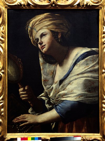 Türbanlı ve Aynalı Vanite Woman - Tablo Mattia Preti (1613-1699) 17. yüzyıl Floransa, Uffizi galerisi by Mattia Preti