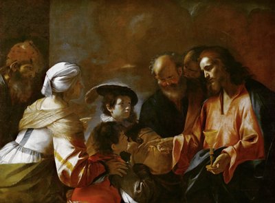 Mesih Çocukları Kutsasın Küçük çocukların bana gelmesine izin verin, c. 1635. by Mattia Preti