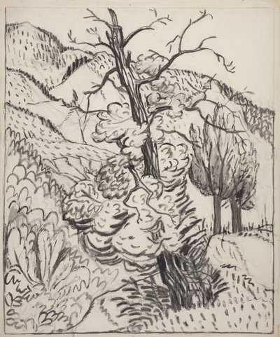 Dağ Yamacında Ağaç, c.1930 (kirli beyaz dokuma kağıt üzerine fırça, mürekkep ve karakalem) by Maud Hunt Squire