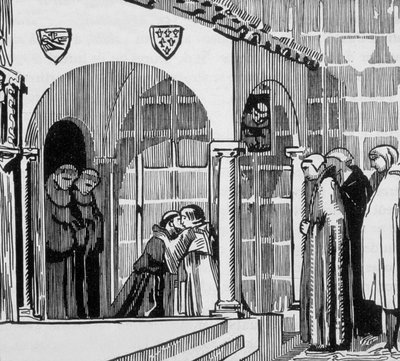 Maurice Denis tarafından çizildikten sonra Jacques Beltrand tarafından oyulmuş Perugia'daki Saint Frere Gilles'i ziyaret eden hacı olarak Fransız Kralı Saint Louis (Louis IX 1214-1270) by Maurice (after) Denis
