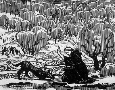 Maurice Denis tarafından çizildikten sonra Jacques Beltrand tarafından oyulmuş Agubbio kurdunun St Francis of Assisi tarafından dönüştürülmesi by Maurice (after) Denis