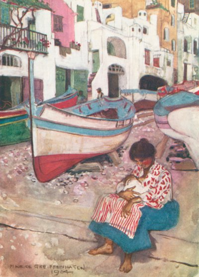 Kapriotlu Bir Balıkçının Karısı (renkli taş baskı) by Maurice (after) Greiffenhagen