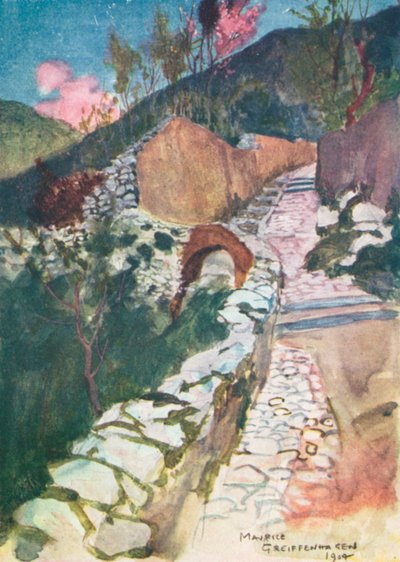 Castellamare yakınlarındaki yol (renkli lito) by Maurice (after) Greiffenhagen