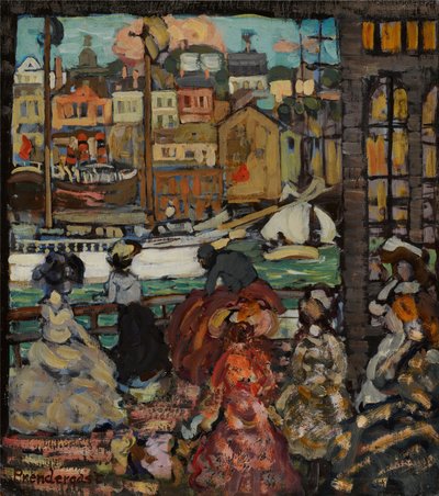 Doğu Boston Feribotu, c.1907-10 (panelde yağ) by Maurice Brazil Prendergast