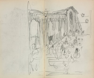 İtalyan Eskiz Defteri: Figürlü Köprü sayfa 95 ve 96, 1898-1899. by Maurice Brazil Prendergast