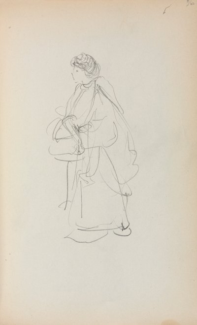 İtalyan Eskiz Defteri: Elinde Çanta Tutan Ayakta Kadın Sayfa 56, 1898-1899. by Maurice Brazil Prendergast