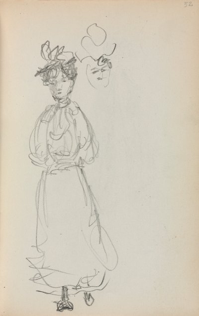 İtalyan Eskiz Defteri: Ayakta Kadın, yüz sayfası 52, 1898-1899. by Maurice Brazil Prendergast