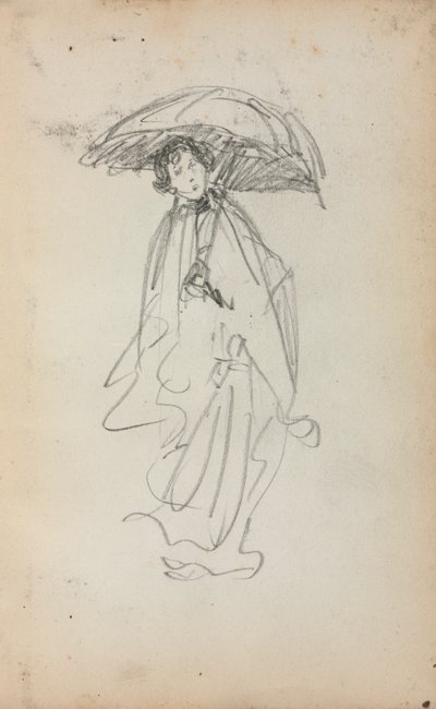 İtalyan Eskiz Defteri: Şemsiyeli Ayakta Kadın sayfa 259, 1898-1899. by Maurice Brazil Prendergast