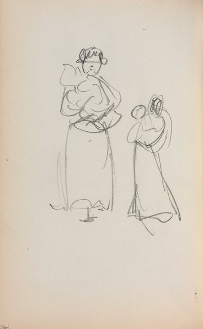 İtalyan Eskiz Defteri: Bebekleri Tutan İki Ayakta Kadın sayfa 140, 1898-1899. by Maurice Brazil Prendergast
