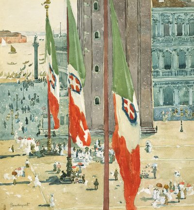 Piazza di San Marco, 1898–99 dolayları (wc ve kirli beyaz dokuma kağıt üzerinde grafit) by Maurice Brazil Prendergast
