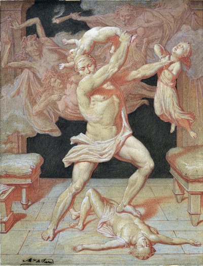 Hera'nın kızdırdığı Herkül, çocuklarını katletti (çizim) by Maurice De Vaines