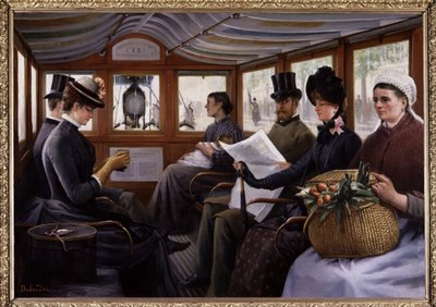 Bir omnibüsteki yolcular, 1900 civarı (resim) by Maurice Delondre