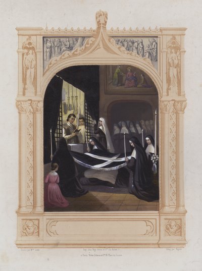 Kutsal emirlere kabul (aquatint) by Maurice Leloir
